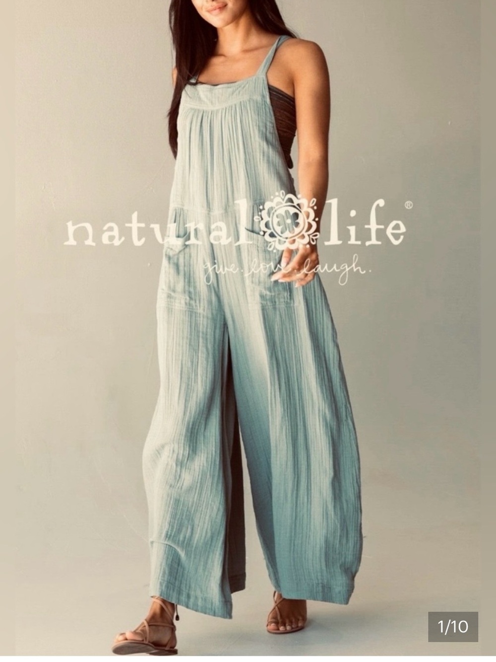 NATURAL LIFE Dakota Cotton Gauze Wide Leg Tie Overalls Jumpsuit Breezy Size M